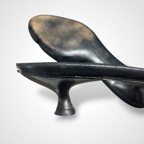 Salvatore Ferragamo Women Black Mule Sandals Sz 7.5 Peep Toe Kitten Heel Leather - Picture 9 of 10